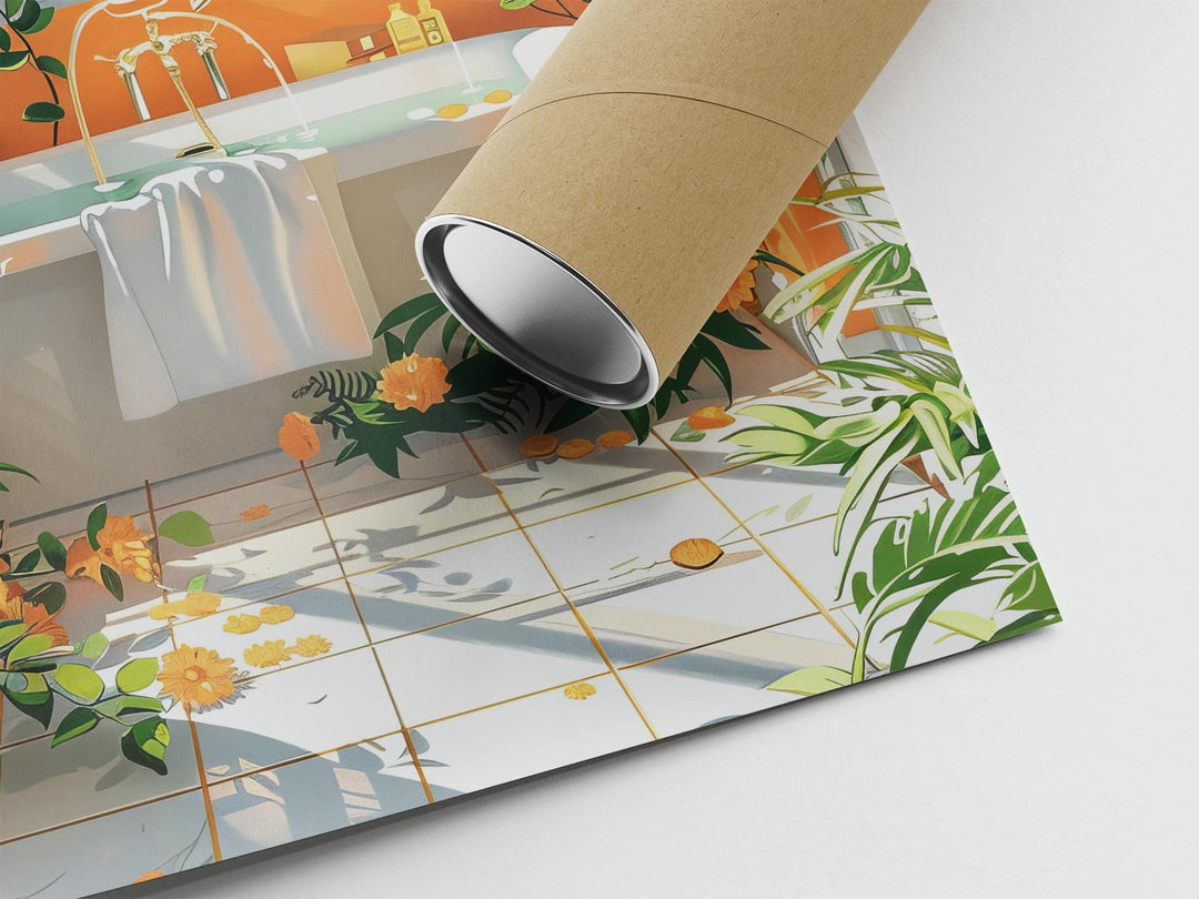 Colourful Botanical Bathroom Art Print, Painting of Tropical Bathroom Wall Art, Modern Bathroom Poster, Nature Lover Luxury Bathroom Decor