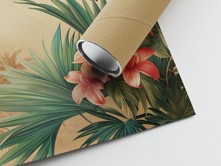 Set of 2 Vintage Botanical Bird Posters, Tropical Flowers Botanical Plant Prints, Vintage Decor, Exotic Floral Decor, Cottagecore Wall Art