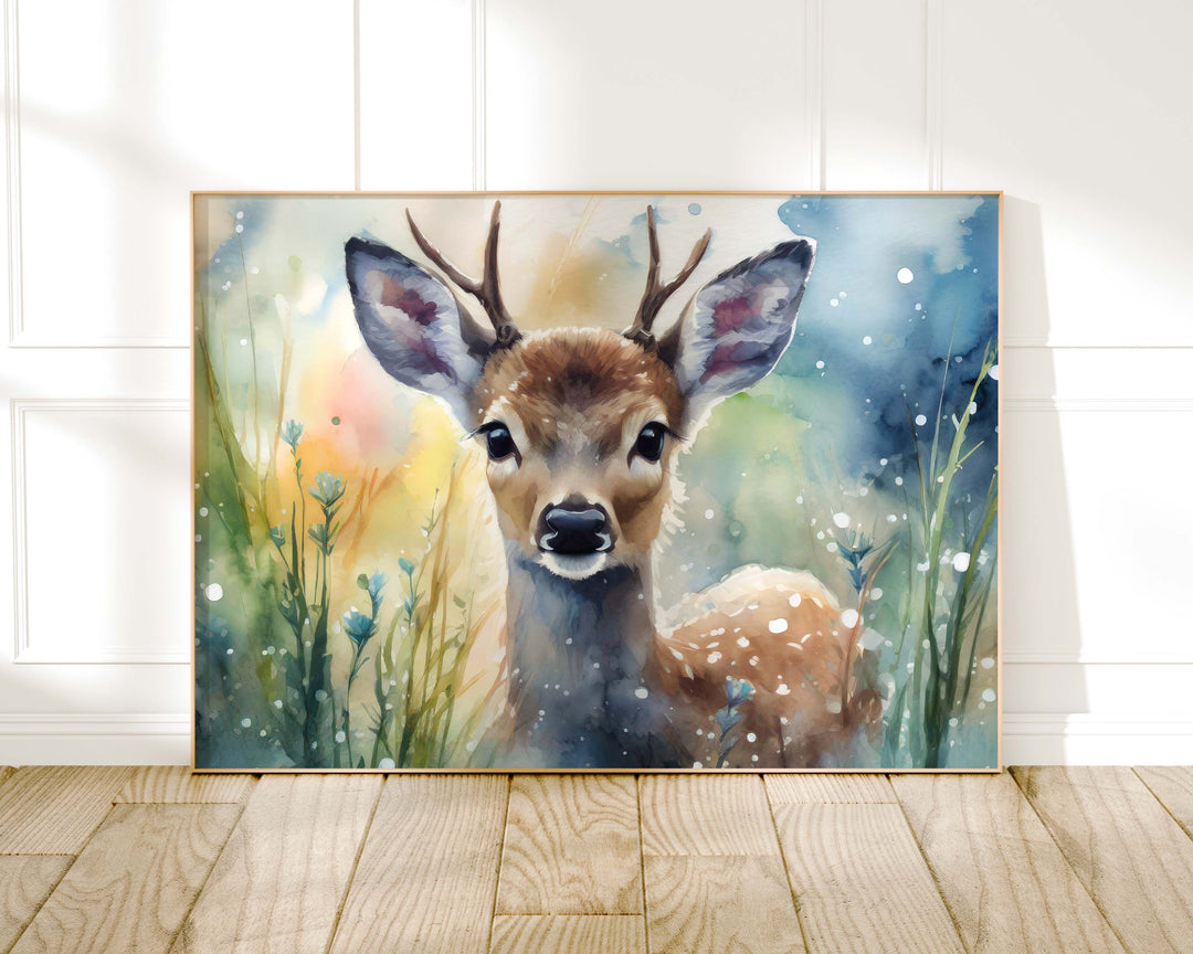 Deer Watercolour Painting, Wildlife Animal Print, Cottagecore Farmhouse Decor, Original Living Room Wall Art, Nature Home Decor Gift For Him