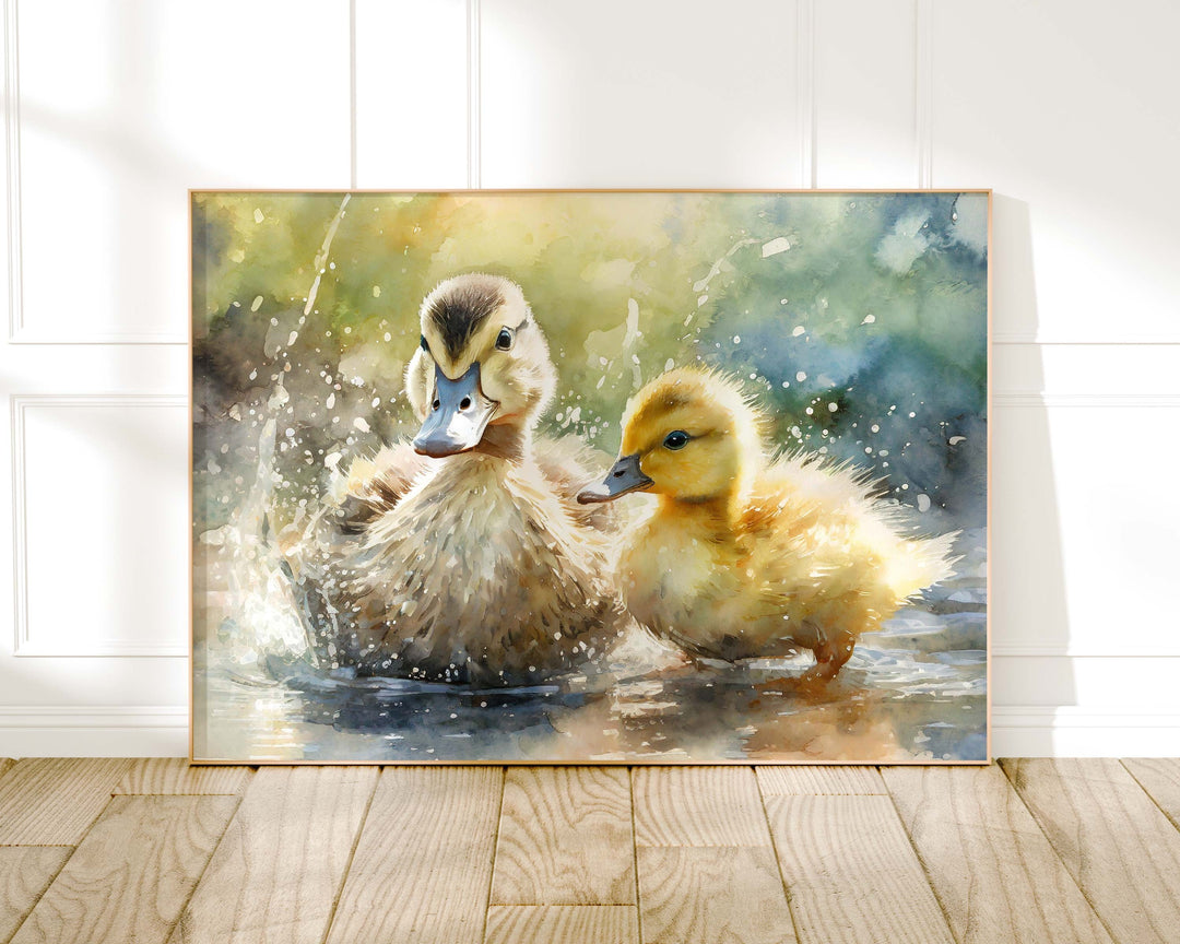 Ducks Watercolour Painting, Colourful Birds Print, Cottagecore Farmhouse Decor, Original Living Room Wall Art, Wildlife Nature Home Decor