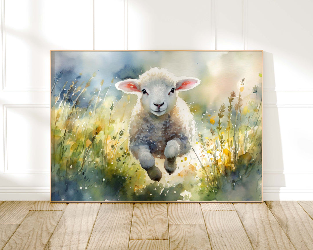 Lamb Watercolour Painting, Wildlife Animal Print, Cottagecore Farmhouse Decor, Original Living Room Wall Art, Nature Home Decor Gift For Her