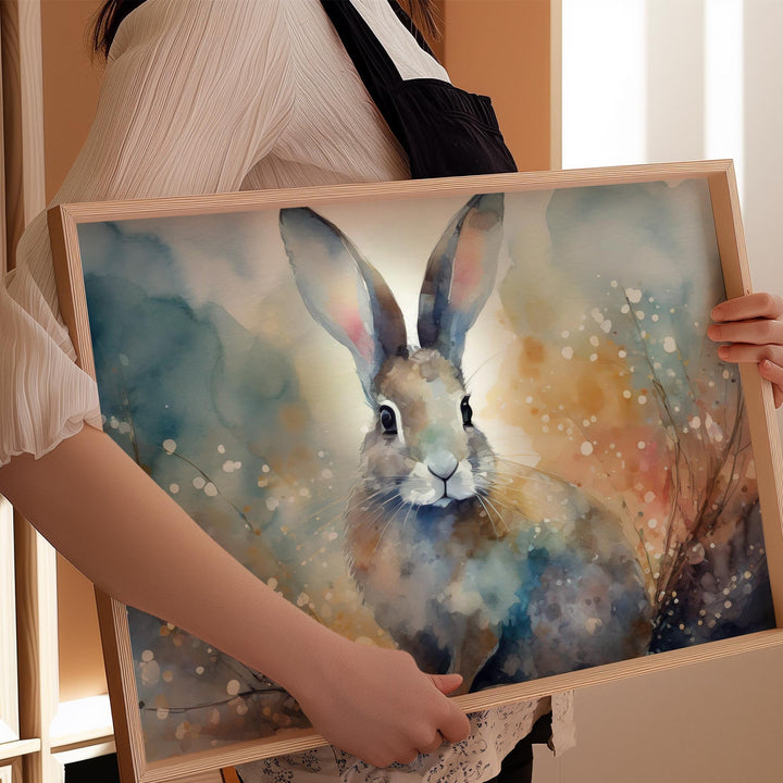 Hare Watercolour Painting, Animal Print, Cottagecore Farmhouse Gallery Wall Art, Original Art Hare Poster, Nature Home Decor Gift For Her