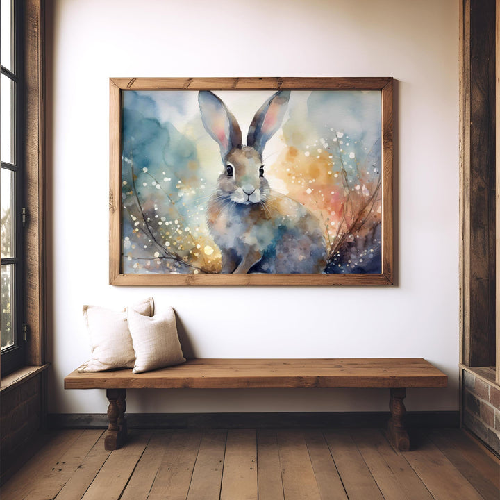 Hare Watercolour Painting, Animal Print, Cottagecore Farmhouse Gallery Wall Art, Original Art Hare Poster, Nature Home Decor Gift For Her