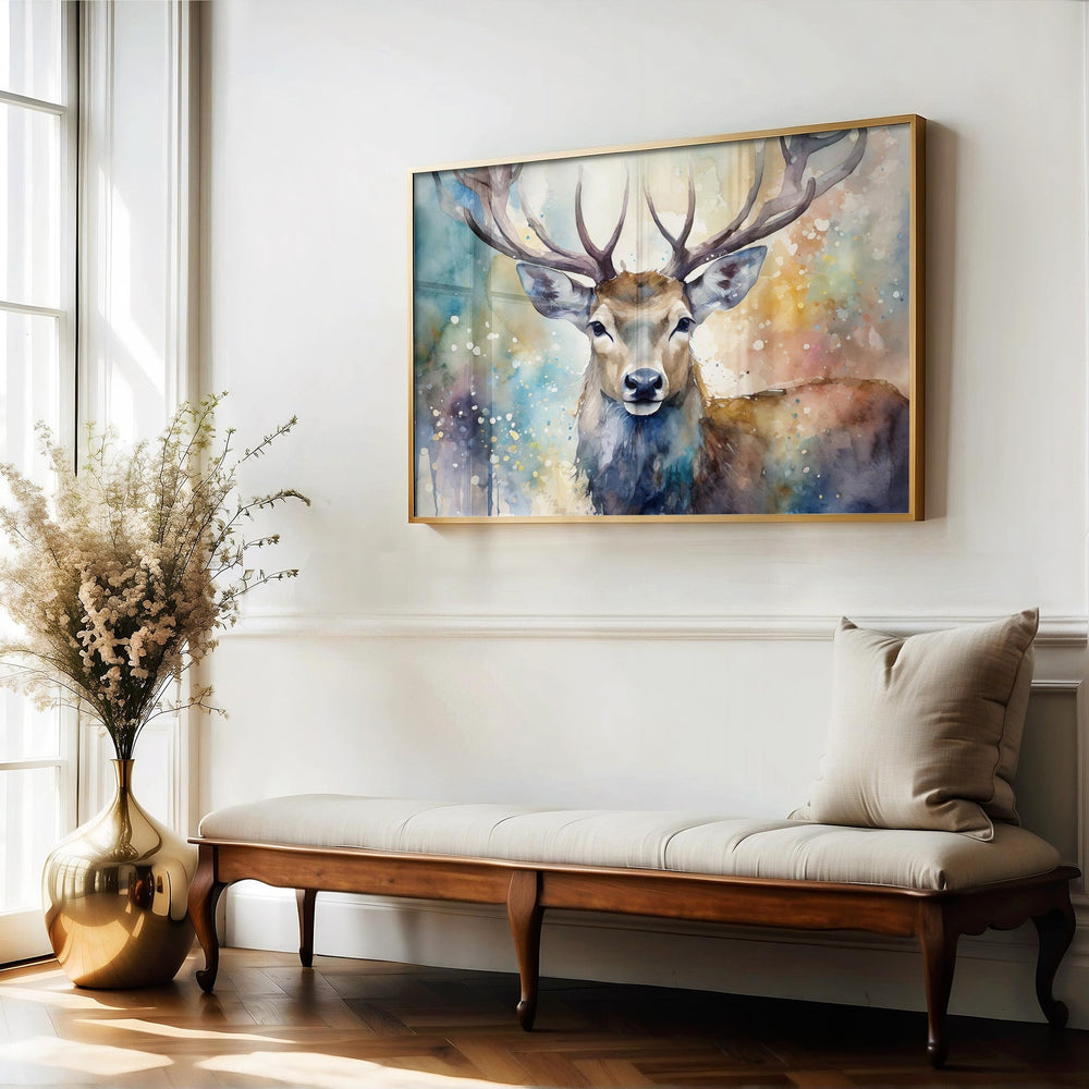 Stag Watercolour Painting, Wildlife Animal Print, Cottagecore Farmhouse Decor, Original Living Room Wall Art, Nature Home Decor Gift For Him