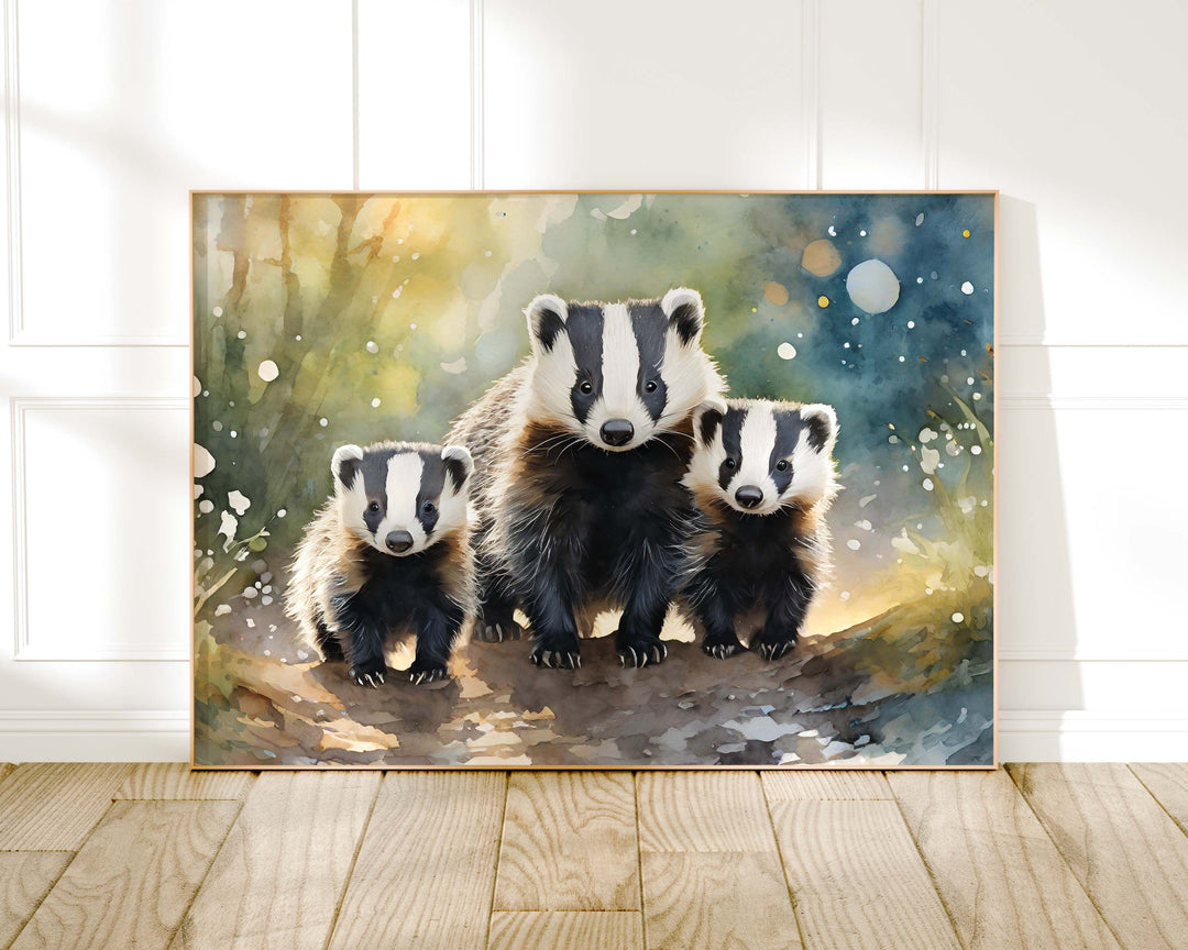 Badger Watercolour Painting, Wildlife Animal Print, Cottagecore Farmhouse Home Decor, Original Living Room Wall Art, Nature Lover Gift