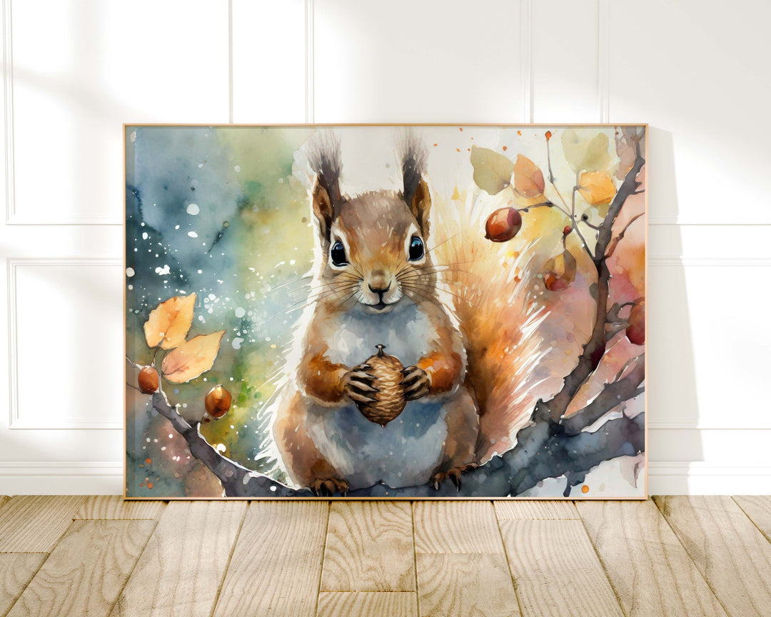 Squirrel Watercolour Painting, Woodland Animal Print, Farmhouse Living Room Wall Art, Original Art Poster, Nature Lover Art Print Gifts
