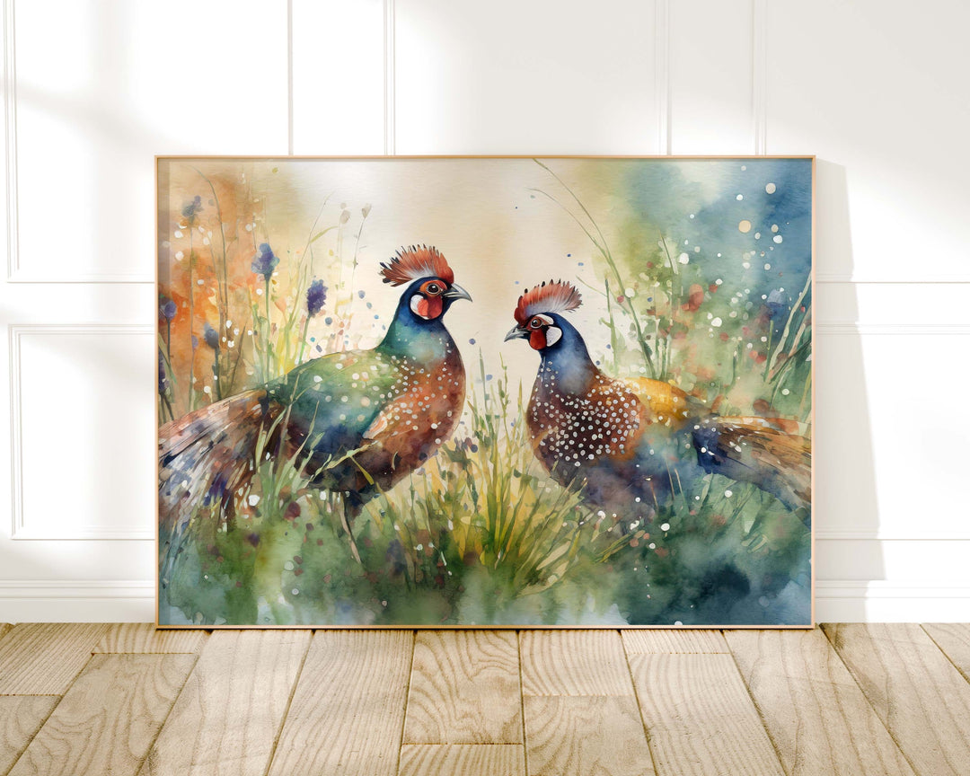 Pheasant Watercolour Painting, Woodland Bird Print, Cottagecore Farmhouse Decor, Original Living Room Wall Art, Nature Lover Gift Home Decor