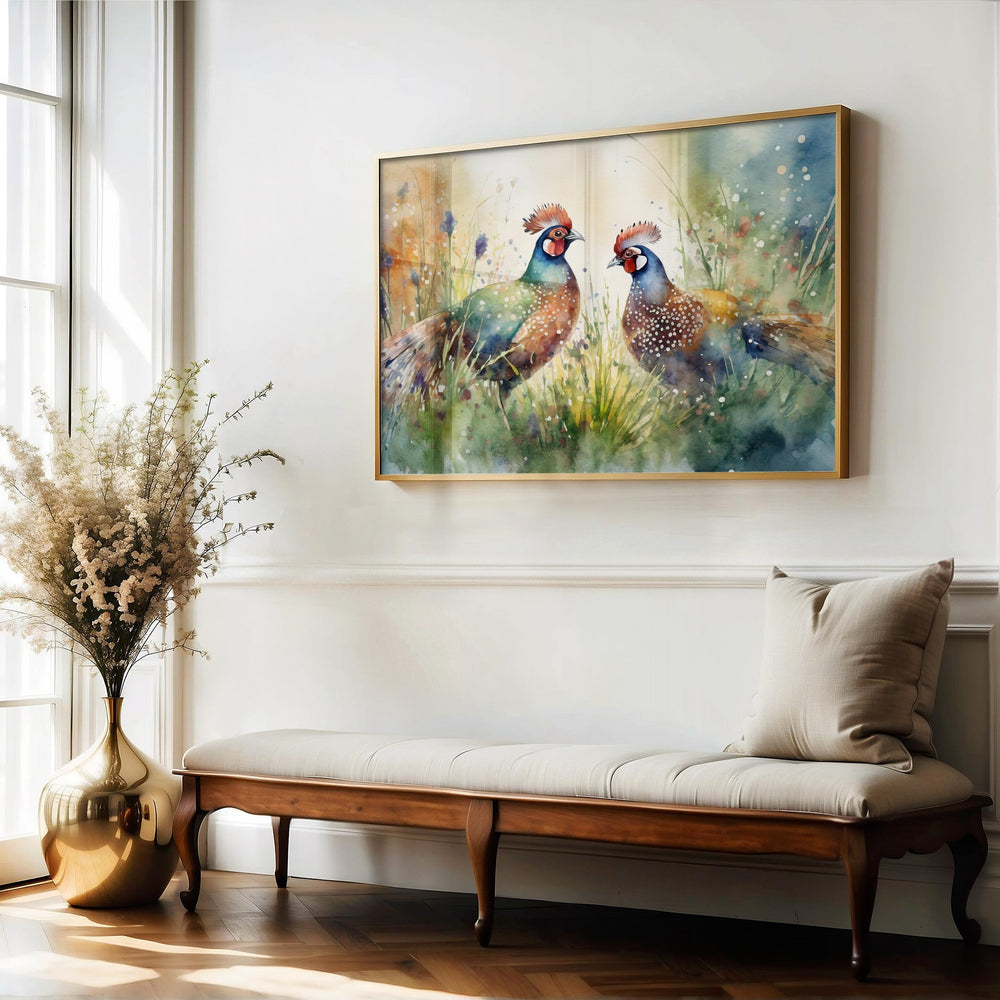 Pheasant Watercolour Painting, Woodland Bird Print, Cottagecore Farmhouse Decor, Original Living Room Wall Art, Nature Lover Gift Home Decor