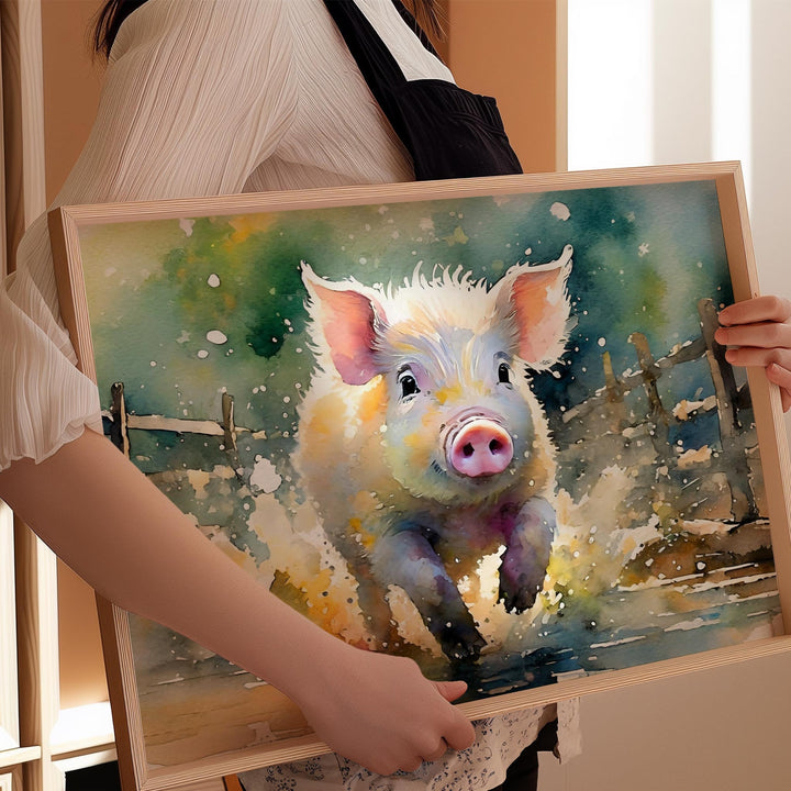 Pig Watercolour Painting, Farm Animals Print, Cottagecore Farmhouse Decor, Animal Poster, Living Room Wall Art, Nature Lover Farming Gifts