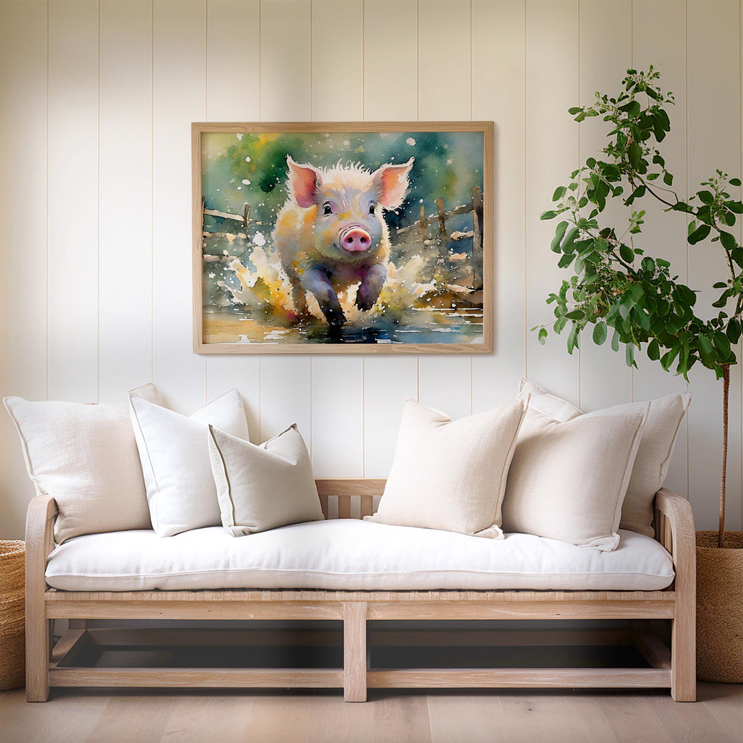 Pig Watercolour Painting, Farm Animals Print, Cottagecore Farmhouse Decor, Animal Poster, Living Room Wall Art, Nature Lover Farming Gifts