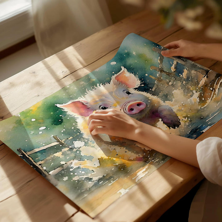 Pig Watercolour Painting, Farm Animals Print, Cottagecore Farmhouse Decor, Animal Poster, Living Room Wall Art, Nature Lover Farming Gifts