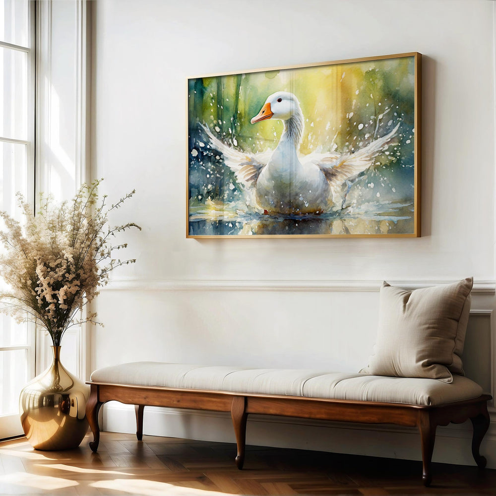 Goose Watercolour Painting, Colourful Bird Print, Cottagecore Farmhouse Decor, Living Room Wall Art, Wildlife Nature Gift For Art Lovers