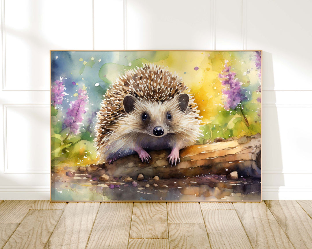 Hedgehog Watercolour Painting, Wildlife Animal Print, Cottagecore Farmhouse Decor, Original Living Room Wall Art, Gift For Nature Art Lovers