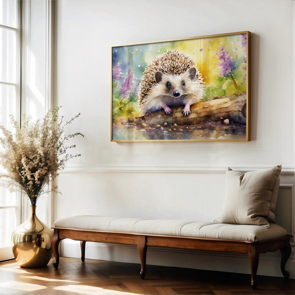 Hedgehog Watercolour Painting, Wildlife Animal Print, Cottagecore Farmhouse Decor, Original Living Room Wall Art, Gift For Nature Art Lovers