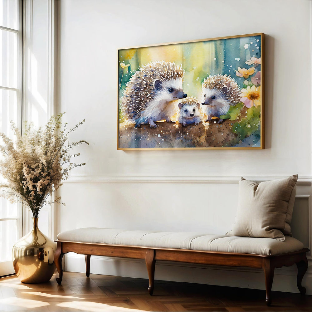 Hedgehog Watercolour Painting, Wildlife Animal Print, Cottagecore Farmhouse Decor, Original Living Room Wall Art, Gift For Nature Art Lovers