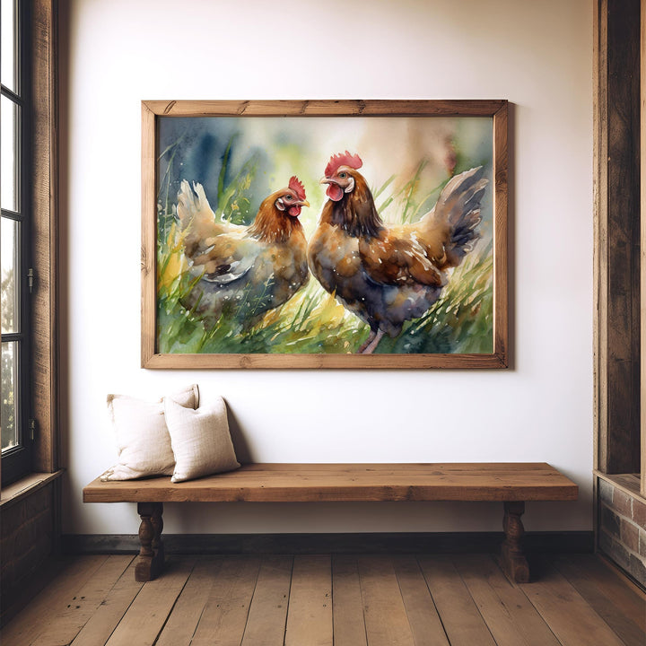 Chicken Watercolour Painting, Farm Animal Print, Cottagecore Farmhouse Decor, Original Living Room Wall Art, Nature Home Decor Farming Gifts