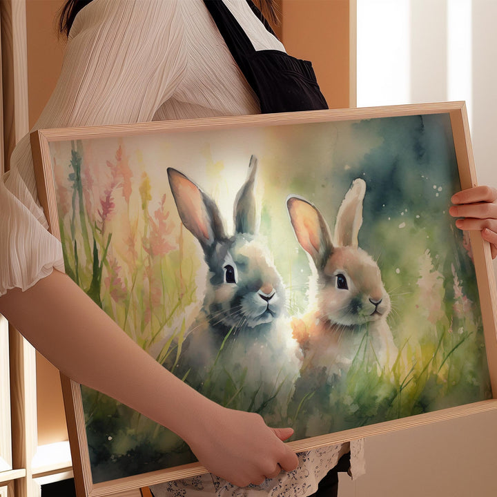 Rabbit Watercolour Painting, Animal Print, Cottagecore Farmhouse Gallery Wall Art, Wildlife Rabbit Poster, Nature Home Decor Gift For Her