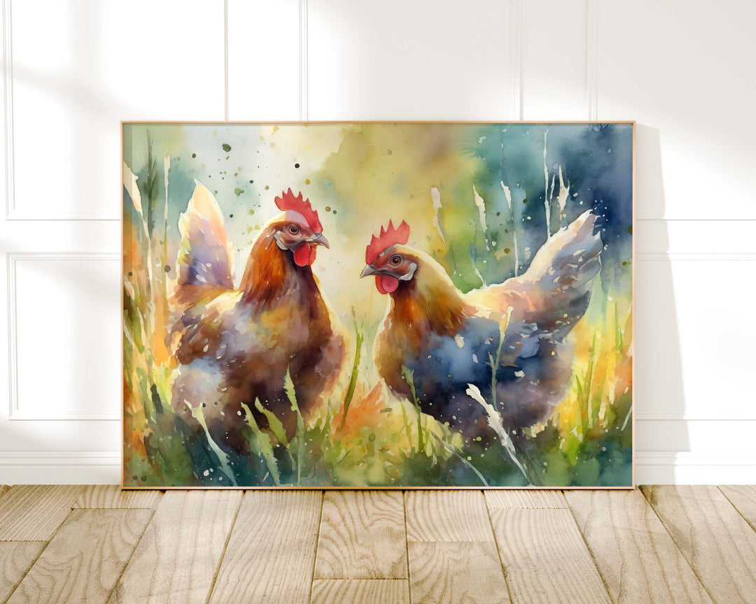 Chicken Watercolour Painting, Farm Animal Print, Cottagecore Farmhouse Decor, Original Living Room Wall Art, Nature Home Decor Farming Gifts