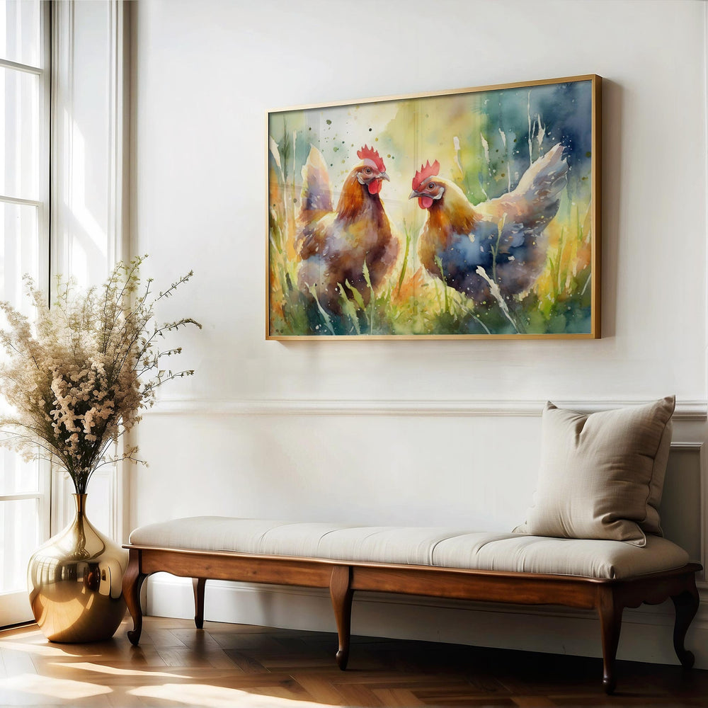 Chicken Watercolour Painting, Farm Animal Print, Cottagecore Farmhouse Decor, Original Living Room Wall Art, Nature Home Decor Farming Gifts