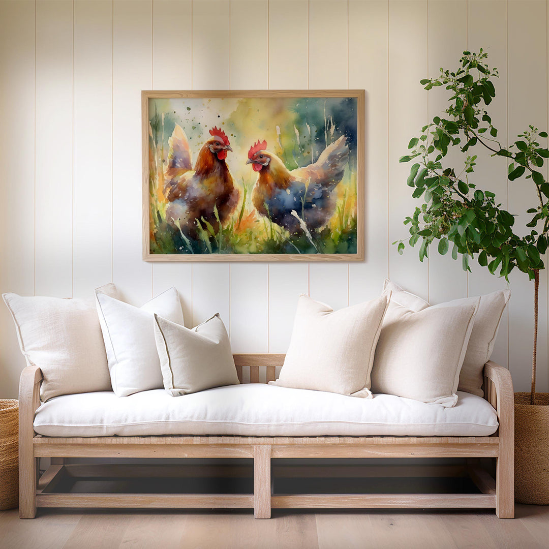 Chicken Watercolour Painting, Farm Animal Print, Cottagecore Farmhouse Decor, Original Living Room Wall Art, Nature Home Decor Farming Gifts