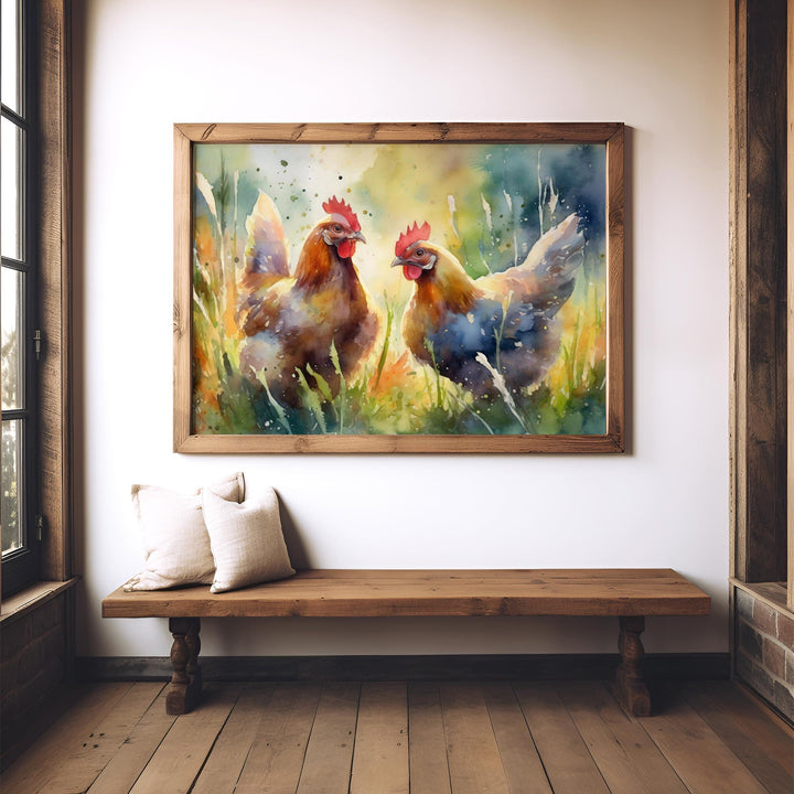 Chicken Watercolour Painting, Farm Animal Print, Cottagecore Farmhouse Decor, Original Living Room Wall Art, Nature Home Decor Farming Gifts