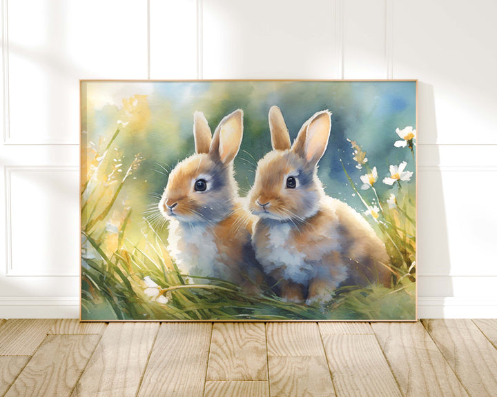 Rabbit Watercolour Painting, Animal Print, Cottagecore Farmhouse Gallery Wall Art, Wildlife Rabbit Poster, Nature Home Decor Gift For Her