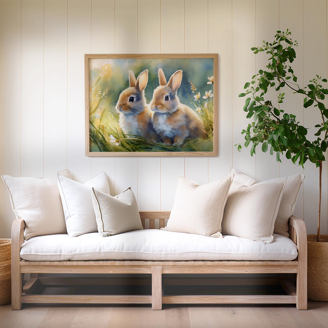 Rabbit Watercolour Painting, Animal Print, Cottagecore Farmhouse Gallery Wall Art, Wildlife Rabbit Poster, Nature Home Decor Gift For Her
