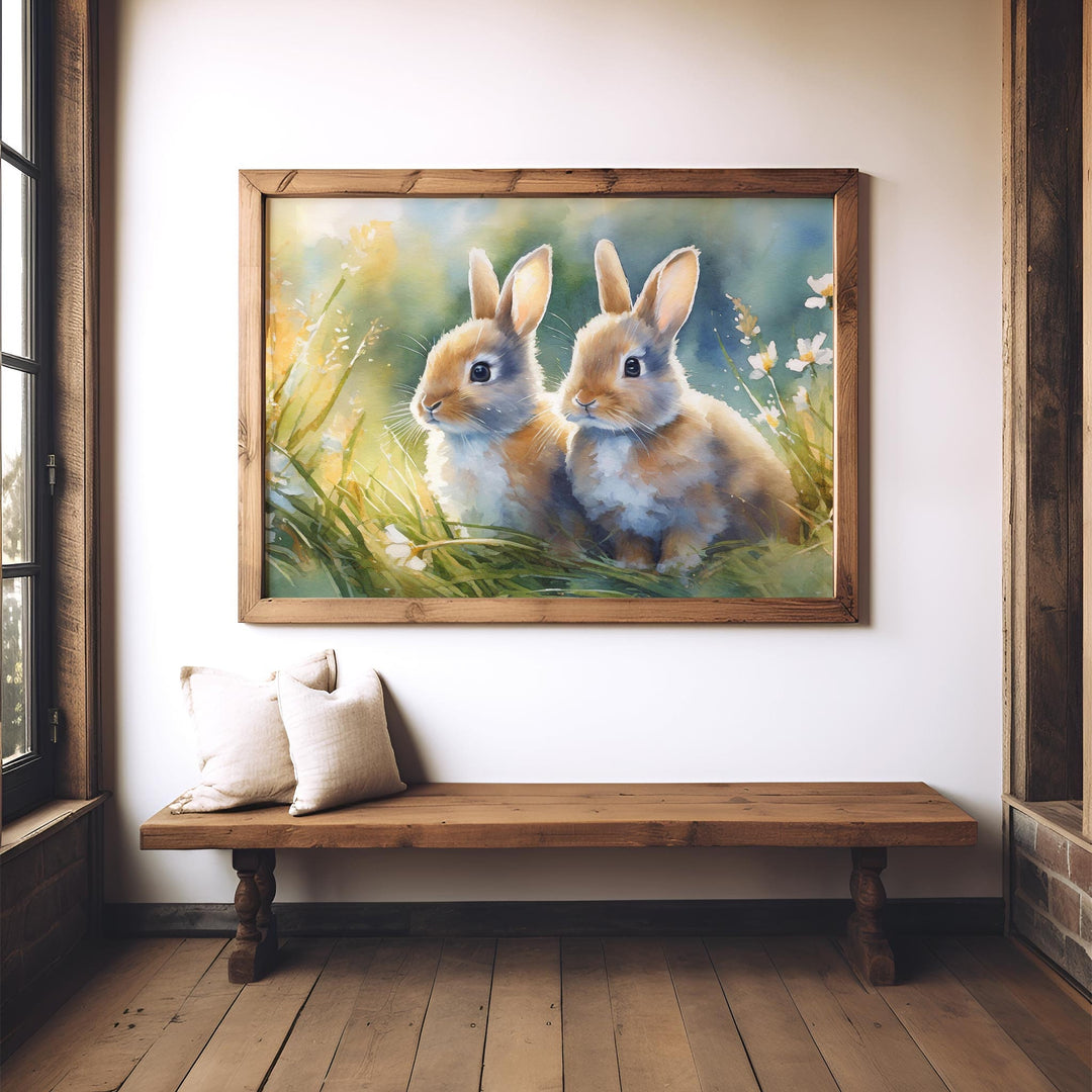 Rabbit Watercolour Painting, Animal Print, Cottagecore Farmhouse Gallery Wall Art, Wildlife Rabbit Poster, Nature Home Decor Gift For Her