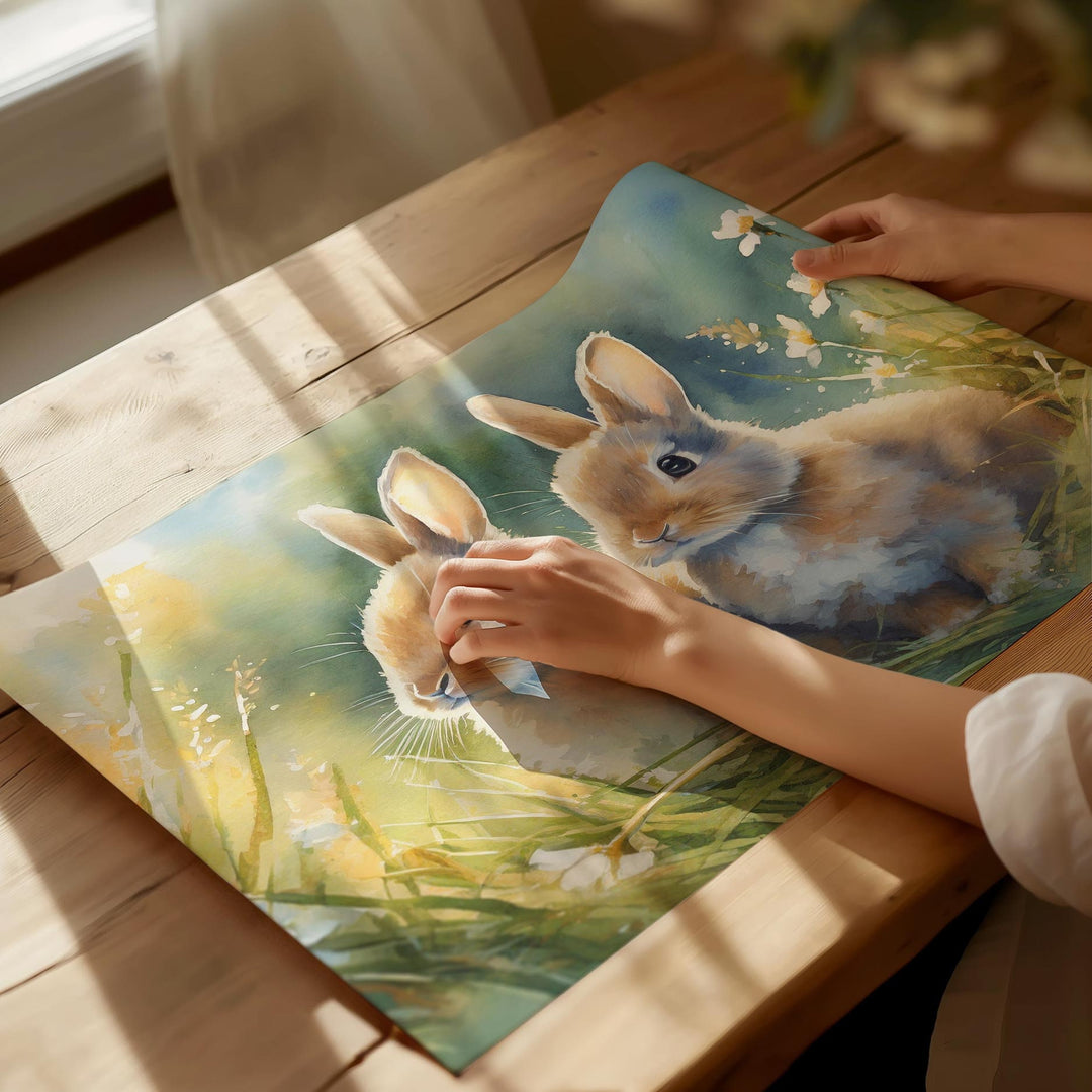 Rabbit Watercolour Painting, Animal Print, Cottagecore Farmhouse Gallery Wall Art, Wildlife Rabbit Poster, Nature Home Decor Gift For Her