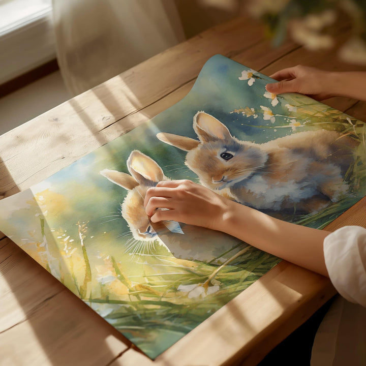 Rabbit Watercolour Painting, Animal Print, Cottagecore Farmhouse Gallery Wall Art, Wildlife Rabbit Poster, Nature Home Decor Gift For Her