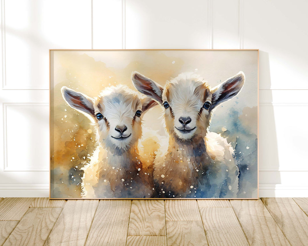 Goat Watercolour Painting, Farm Animal Print, Cottagecore Farmhouse Decor, Original Living Room Wall Art, Nature Home Decor Farming Gifts