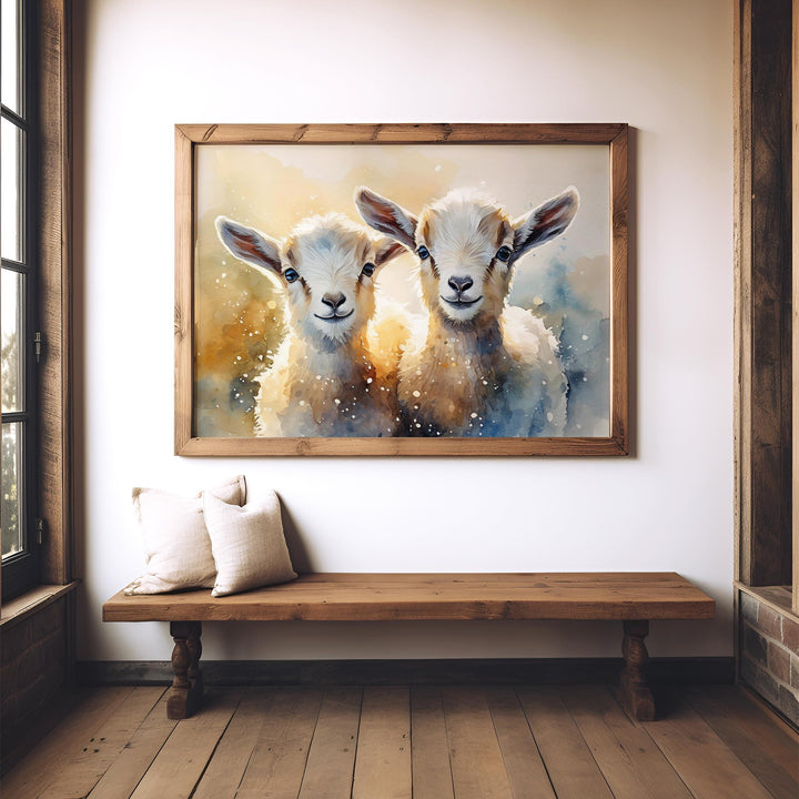 Goat Watercolour Painting, Farm Animal Print, Cottagecore Farmhouse Decor, Original Living Room Wall Art, Nature Home Decor Farming Gifts