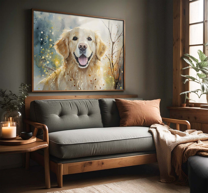 Dog Watercolour Print, Golden Retriever Pet Portrait, Animal Poster, Dog Gift For Owners, Living Room Bedroom Large Wall Art, Dog Lover Gift