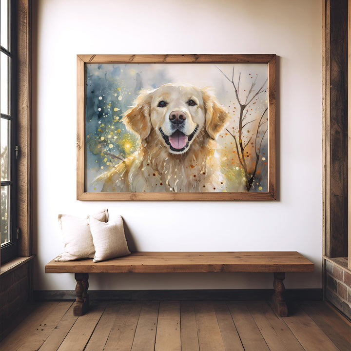 Dog Watercolour Print, Golden Retriever Pet Portrait, Animal Poster, Dog Gift For Owners, Living Room Bedroom Large Wall Art, Dog Lover Gift