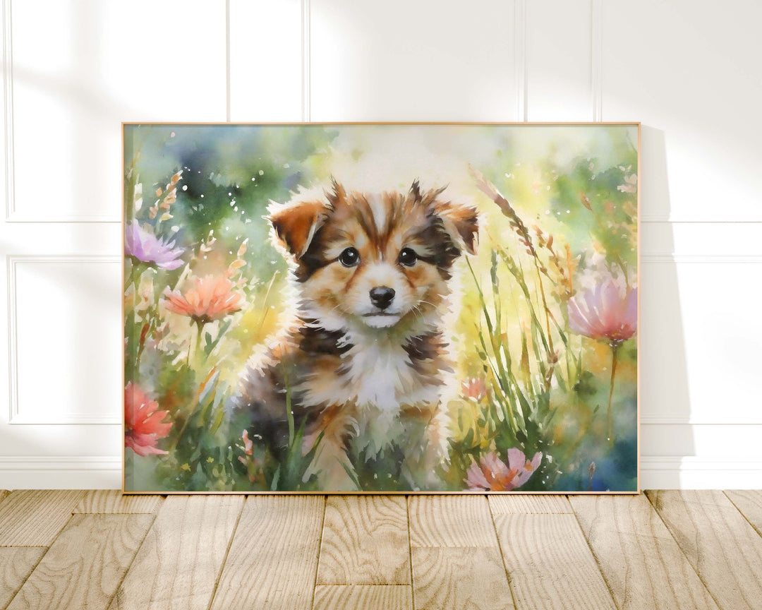 Dog Watercolour Print, Cute Puppy Pet Portrait, Animal Print For Kids, Dog Gifts For Dog Lovers, Kids Bedroom Decor Wall Art, Pet Puppy Gift