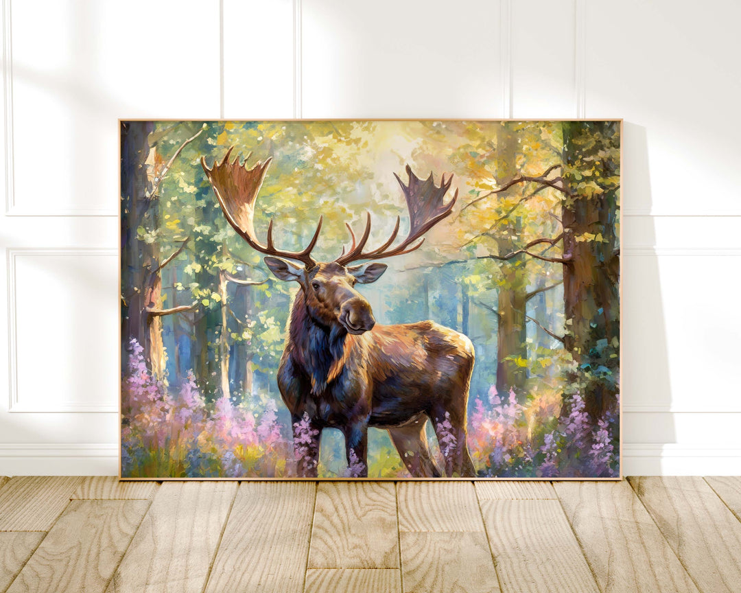 Moose Watercolour Painting, Wildlife Animal Print, Cottagecore Farmhouse Decor, Original Living Room Wall Art, Nature Lover Home Decor Gift