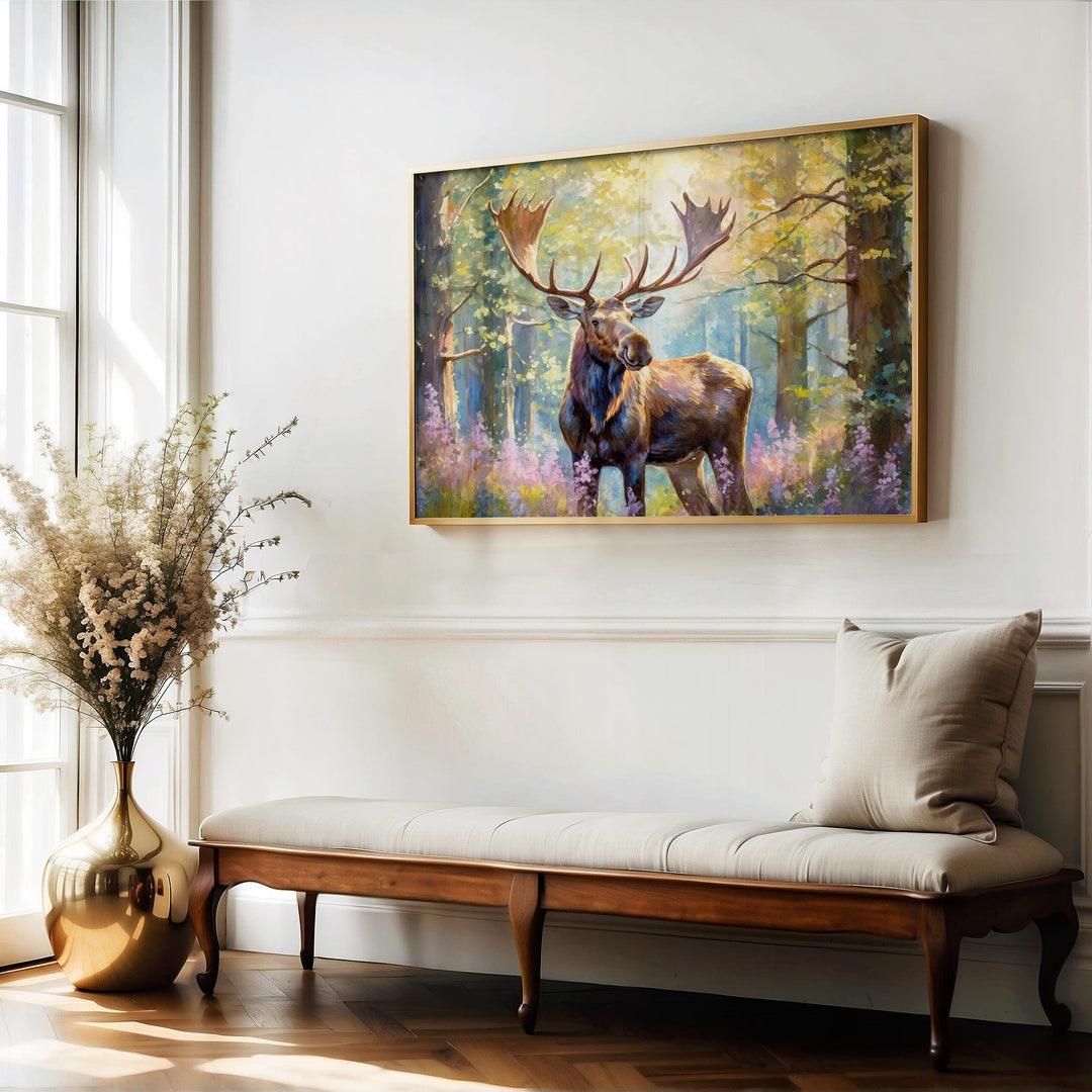 Moose Watercolour Painting, Wildlife Animal Print, Cottagecore Farmhouse Decor, Original Living Room Wall Art, Nature Lover Home Decor Gift