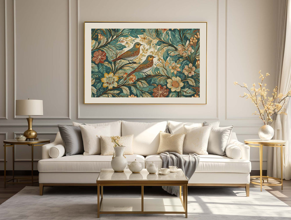 William Morris Style Bird Print, Vintage Botanical Art, Vintage Floral Decor, Vintage Flower Large Living Room Wall Art, Exhibition Poster