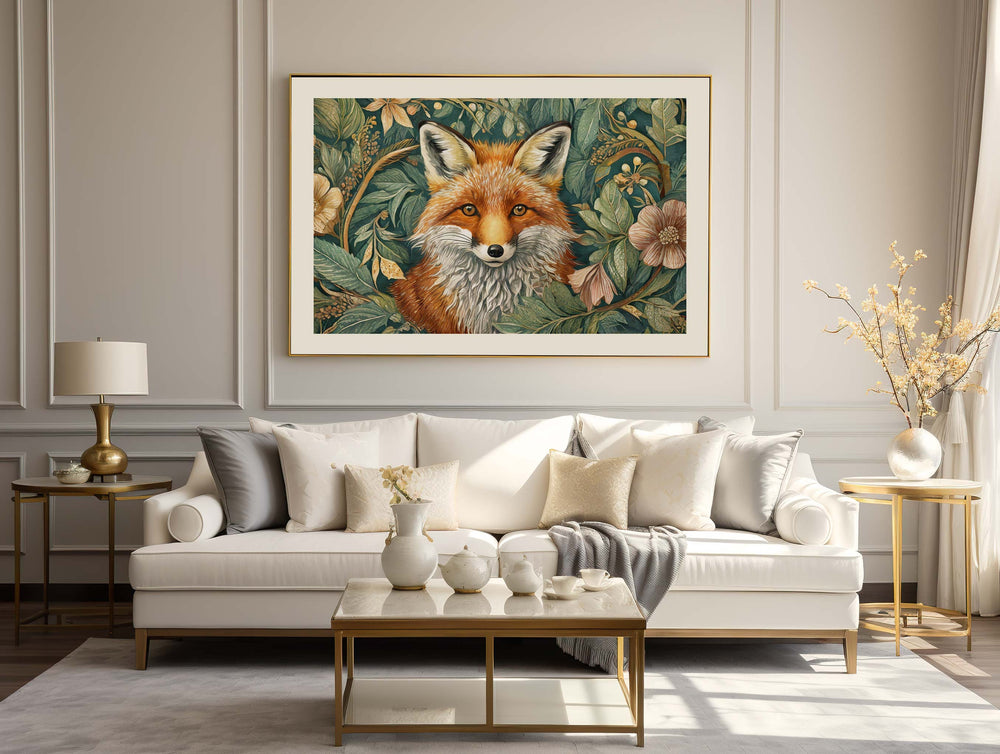 William Morris Style Fox Print, Vintage Botanical Wildlife Animal Print, Flower Floral Home Decor, Living Room Wall Art, Exhibition Poster