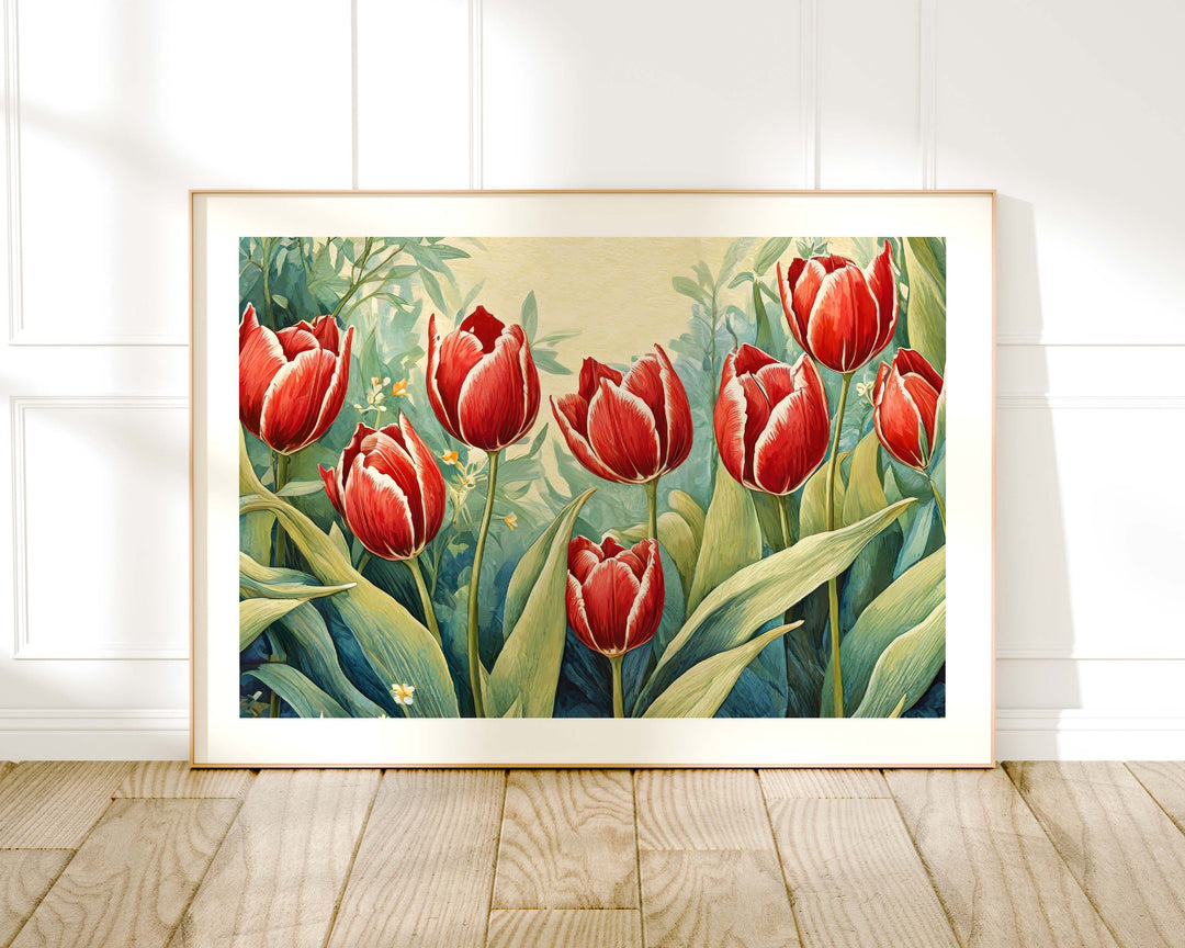 William Morris Style Vintage Botanical Tulip Print, Vintage Floral Wall Decor, Vintage Flower Large Living Room Wall Art, Botanical Gifts