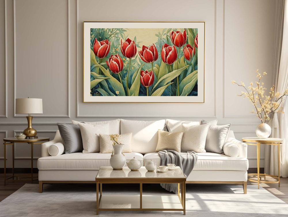 William Morris Style Vintage Botanical Tulip Print, Vintage Floral Wall Decor, Vintage Flower Large Living Room Wall Art, Botanical Gifts
