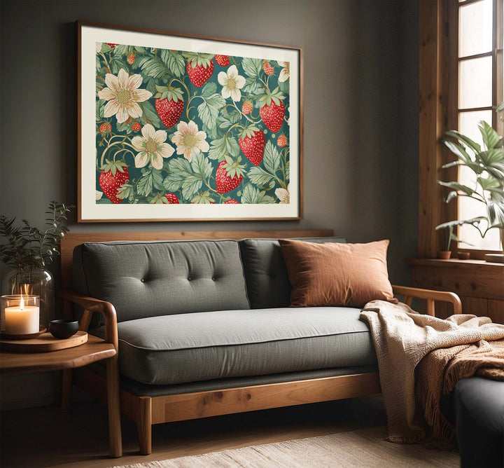 William Morris Style Vintage Strawberry Print, Botanical Gifts Fruit Decor, Original Art Painting, Kitchen Dining Room Wall Art, Food Gifts