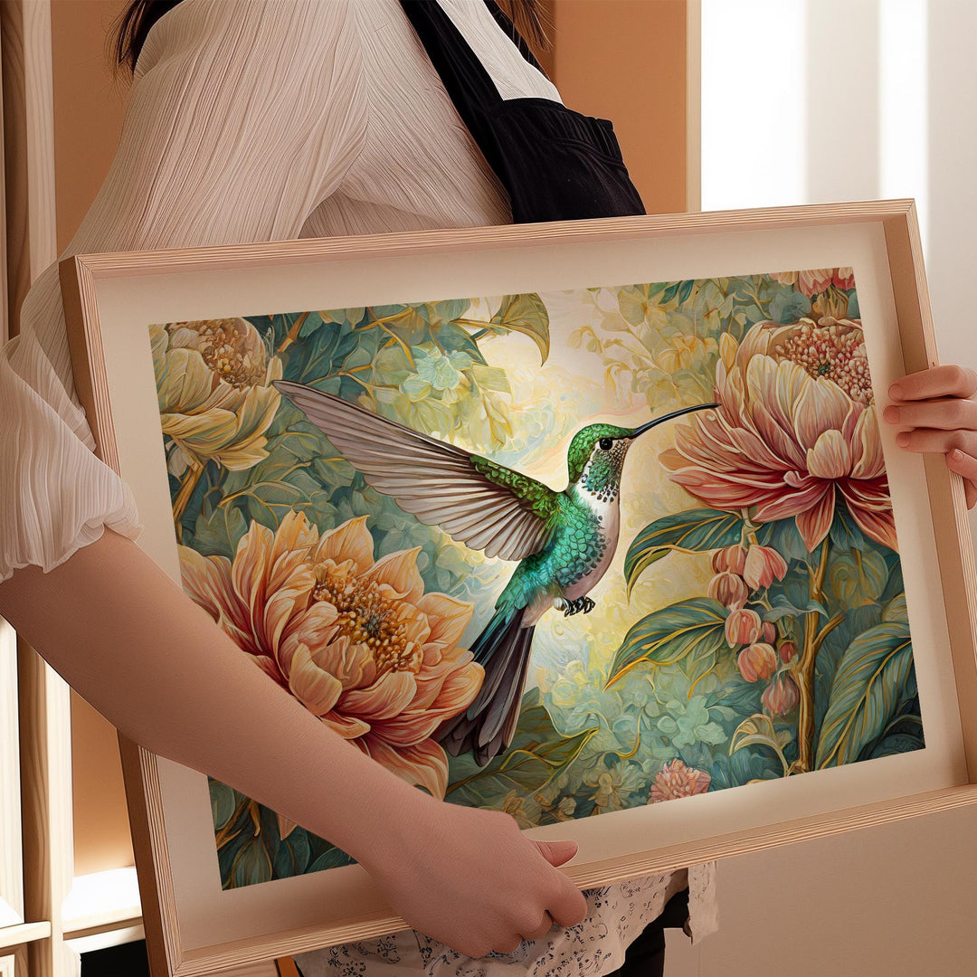 William Morris Style Hummingbird Print, Vintage Botanical Bird Wall Art, Floral Art, Floral Decor, William Morris Style Exhibition Poster