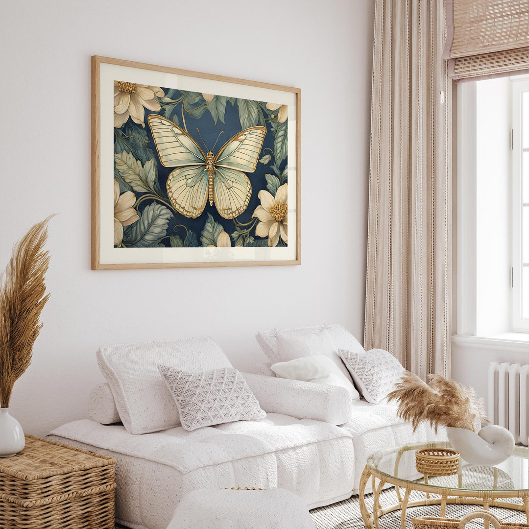 William Morris Style Butterfly Print, Vintage Botanical Art, Floral Wall Decor, Vintage Flower Large Living Room Wall Art, Exhibition Poster