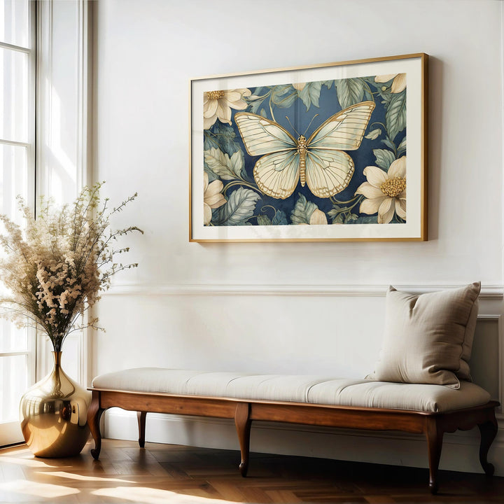 William Morris Style Butterfly Print, Vintage Botanical Art, Floral Wall Decor, Vintage Flower Large Living Room Wall Art, Exhibition Poster