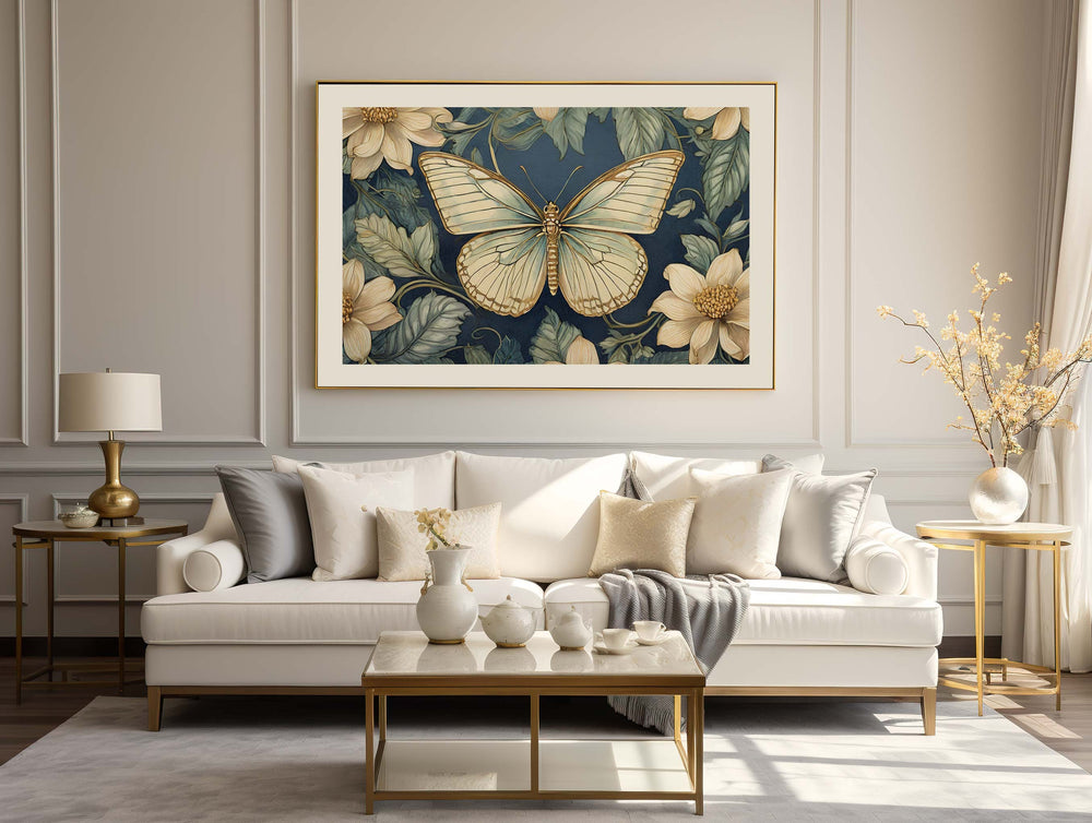 William Morris Style Butterfly Print, Vintage Botanical Art, Floral Wall Decor, Vintage Flower Large Living Room Wall Art, Exhibition Poster
