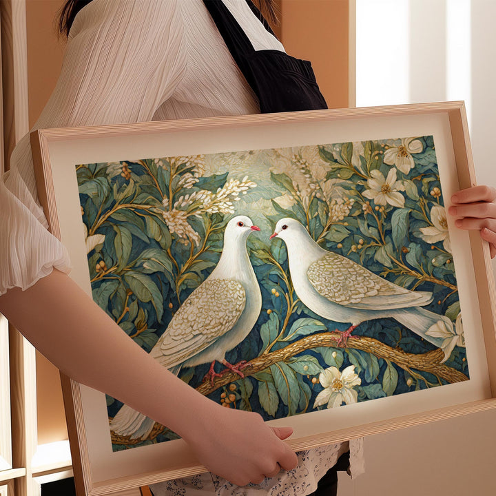William Morris Style Doves Bird Print, Vintage Botanical Art, Vintage Floral Decor, Vintage Flower Living Room Wall Art, Exhibition Poster
