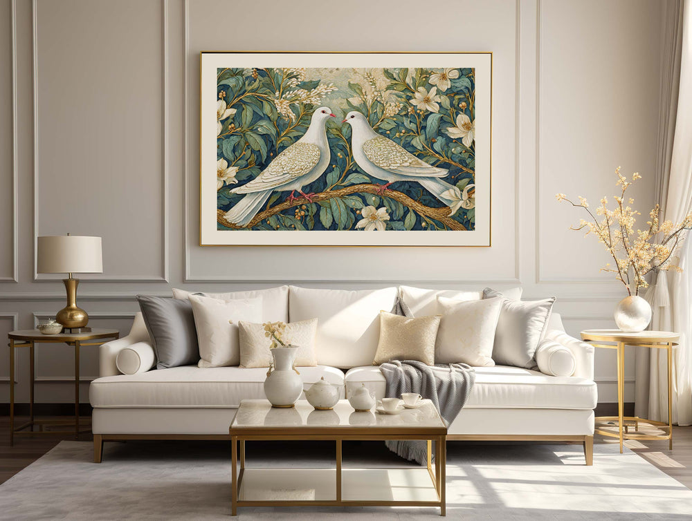 William Morris Style Doves Bird Print, Vintage Botanical Art, Vintage Floral Decor, Vintage Flower Living Room Wall Art, Exhibition Poster