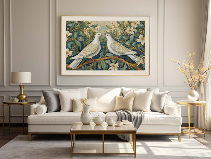 William Morris Style Doves Bird Print, Vintage Botanical Art, Vintage Floral Decor, Vintage Flower Living Room Wall Art, Exhibition Poster
