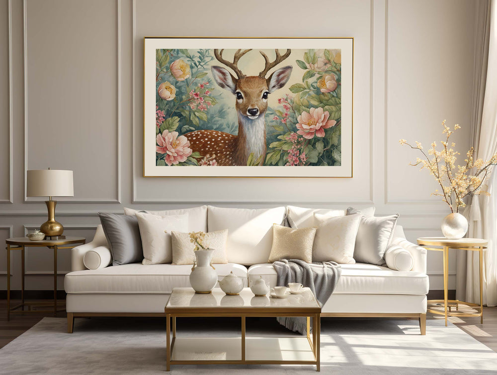 William Morris Style Deer Print, Vintage Botanical Wildlife Animal Print, Nature Home Decor Original Living Room Wall Art, Exhibition Poster